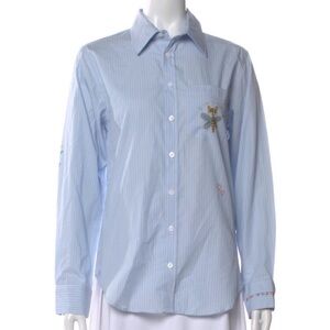 Zadig & Voltaire Light Blue Pinstripe Shirt with Graffiti Doodle Art